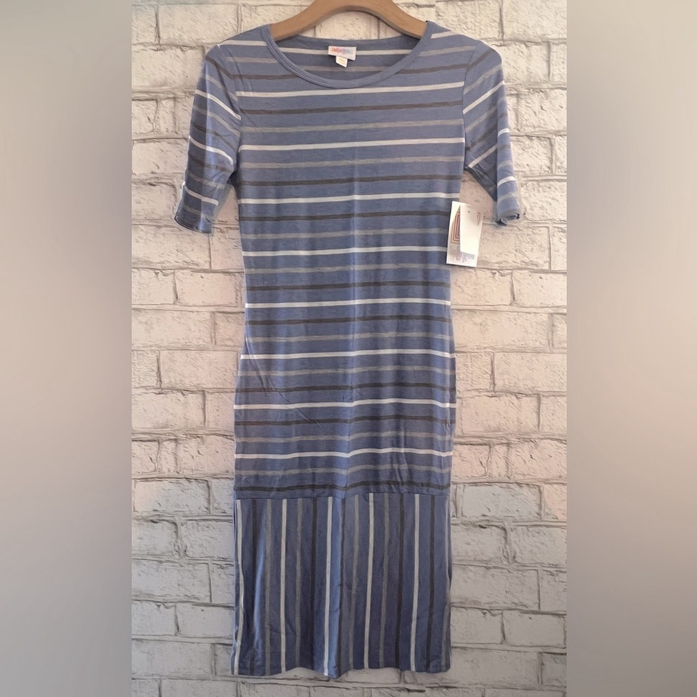 NWT Short Sleeve T-Shirt Julia Dress LuLaRoe size XXS Blue Striped Stretchy
